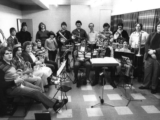 The Askern Colliery Band get together for rehearsals in February 1982
