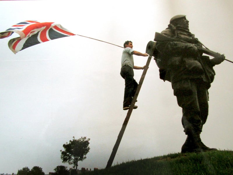 Royal Marines Museum. Placing the Yomper flag