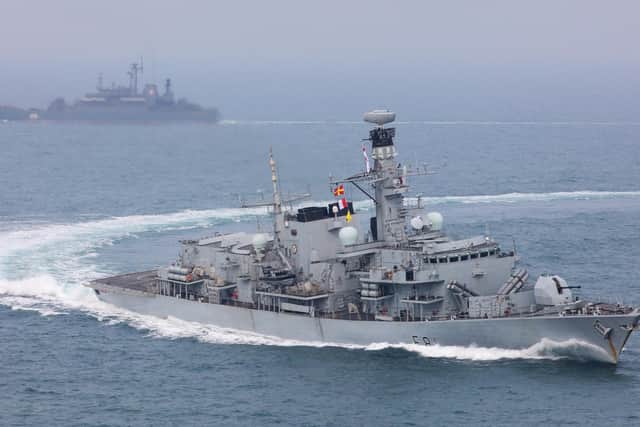 Frigate HMS Sutherland shadowing a Russian ship in British waters. Photo: Royal Navy