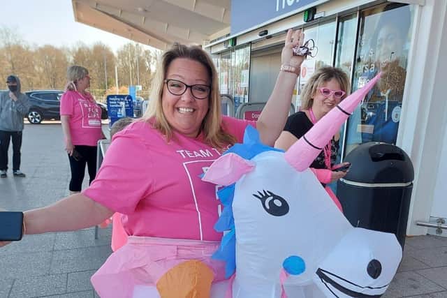 Caroline Mannell, Tesco Community Champion at Tesco in Whiteley, during the fundraiser for Cancer Research UK 