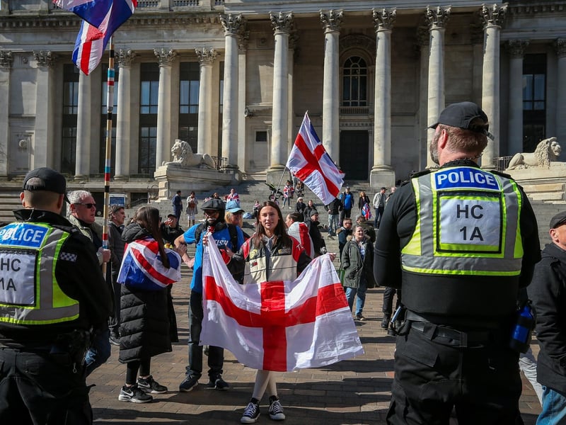 The mass-deportation demonstration took the the steps of the Guildhall. Picture: Chris Moorhouse (150325-059)