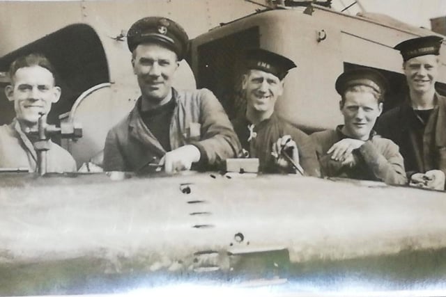 Stephen Morgan's grandfather, Dilwyn Morgan (left) with friends at HMS Vernon.