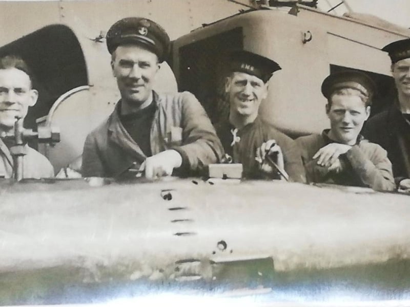 Stephen Morgan's grandfather, Dilwyn Morgan (left) with friends at HMS Vernon.