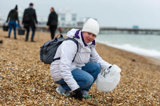 Southsea Beach Clean on Southsea beach near to the Rock Gardens - Brigitta Kovacs has undertaken many beach cleans at Southsea and Eastney. Picture: Vernon Nash (070320-008)