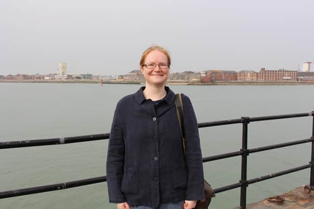 Amy Savage was among those taking pictures of HMS Trent as she departed this morning. Picture: Emily Turner