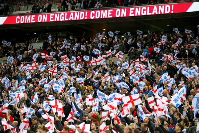 England fans in the stands during the UEFA Euro 2020 Qualifying, Group A match at Wembley in 2019. England will hope to play the Czech Republic in front of a full house at Wembley this summer after the Government set out its road map for the easing of lockdown restrictions in the country. Photo: Steven Paston/PA Wire.