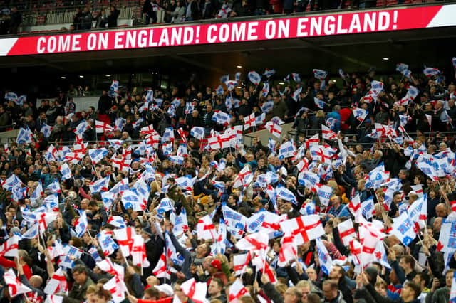 England fans in the stands during the UEFA Euro 2020 Qualifying, Group A match at Wembley in 2019.  England will hope to play the Czech Republic in front of a full house at Wembley this summer after the Government set out its road map for the easing of lockdown restrictions in the country. Photo: Steven Paston/PA Wire.