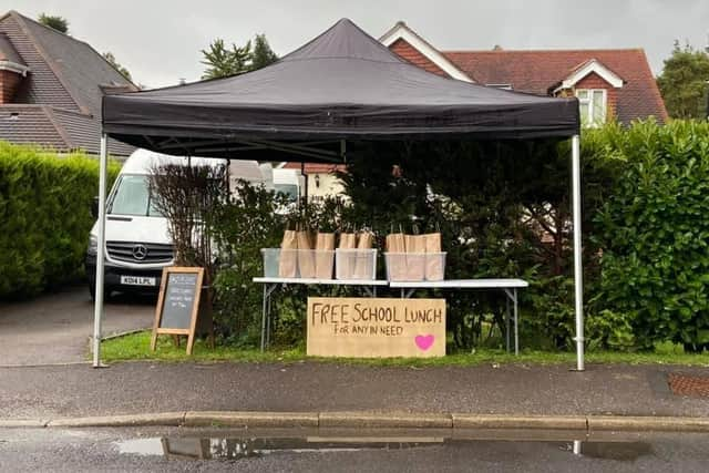 Stephanie Hobbs from Clanfield has put out a table of lunch bags 