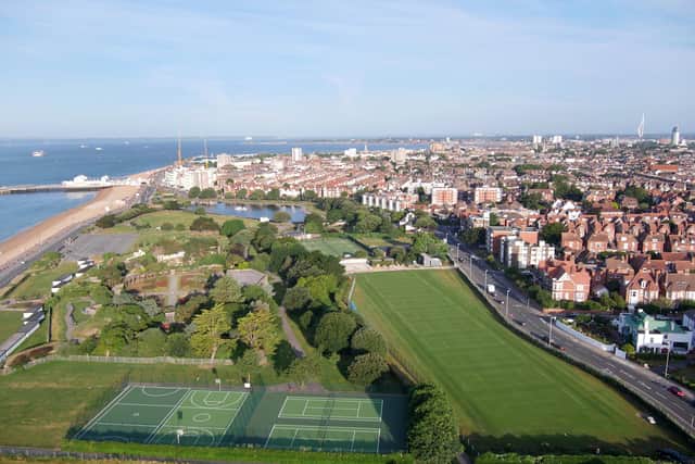 An aerial photo of the tennis courts at Canoe Lake Leisure.