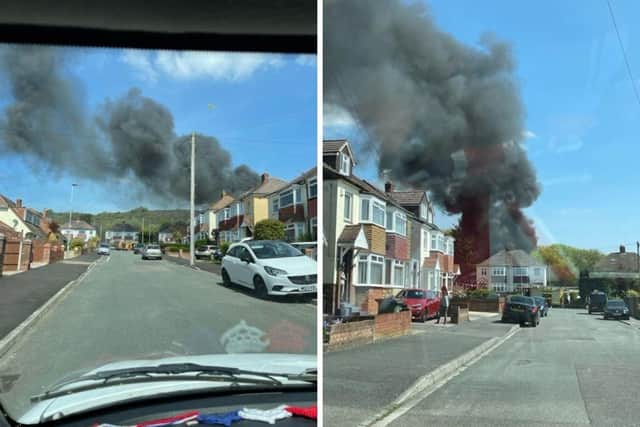 Firefighters were spotted at the scene of the blaze in Bridges Avenue, Paulsgrove, this afternoon at roughly 1pm. Picture: Lee Cherone.