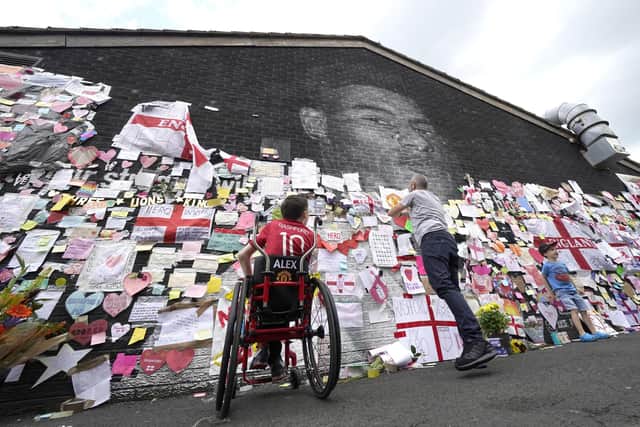 The thousands of messages of support attached to the mural of Manchester United and England player Marcus Rashford. Picture: PA