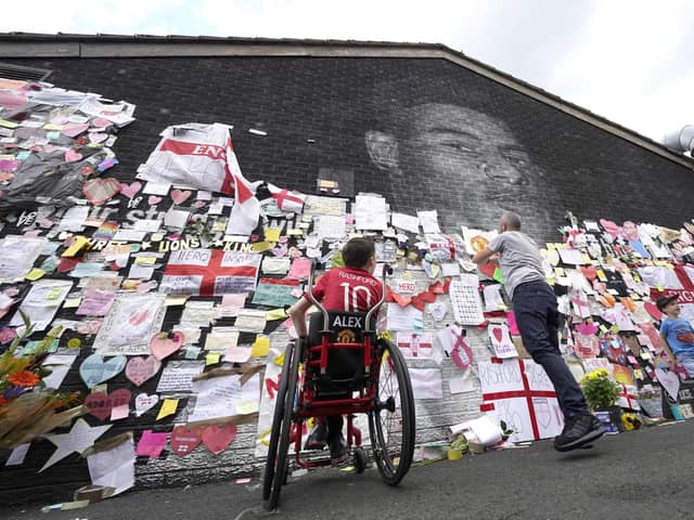 The thousands of messages of support attached to the mural of Manchester United and England player Marcus Rashford. Picture: PA