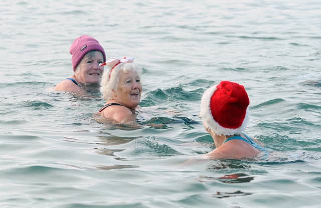 Solent Swim School held their annual Boxing Day dip in the sea at Lee-on-the-Solent, on Thursday, December 26, 2024. Picture: Sarah Standing (261224-595)