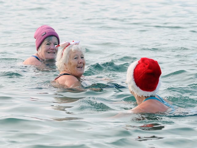 Solent Swim School held their annual Boxing Day dip in the sea at Lee-on-the-Solent, on Thursday, December 26, 2024. Picture: Sarah Standing (261224-595)