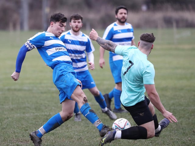 Old Boys Athletic v AC Copnor (blue/white hoops). Picture: Stuart Martin