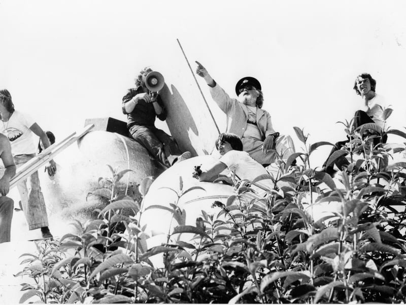 Ken Russell directing film Tommy at Pounds Yard. The scene near the end of the film featuring the giant 'pinballs', which were, in fact, obsolete buoys found in at the yard.