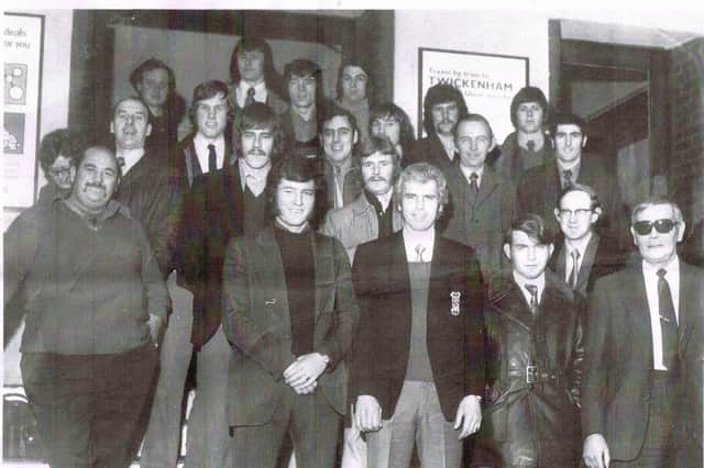 Flashback - Fareham Town players about to set off for Blyth in 1974.
Back (from left): Ray Lovell, Dave Stokes, Henry Davis, John Williams.
Second row: Tom Jewitt, Jim Dixon, Dave Ings, Simon O’Neill, Barry Brear, John Richardson, Phil Horne, Tim Crosby.
Third row: Jimmy Searle, Richard Duke.
Front: John Kirby, Mick O’Neill, Mick Richards, Terry Cannings, Ken Atkins, Alan Wilson (glasses).