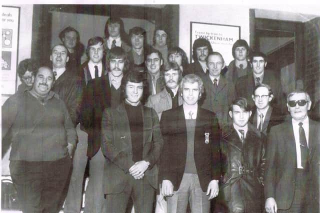 Flashback - Fareham Town players about to set off for Blyth in 1974. 
Back (from left): Ray Lovell, Dave Stokes, Henry Davis, John Williams.
Second row: Tom Jewitt, Jim Dixon, Dave Ings, Simon O’Neill, Barry Brear, John Richardson, Phil Horne, Tim Crosby.
Third row: Jimmy Searle, Richard Duke.
Front: John Kirby, Mick O’Neill, Mick Richards, Terry Cannings, Ken Atkins, Alan Wilson (glasses).