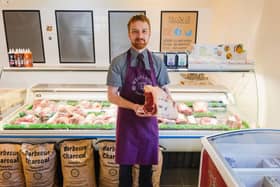 General Manager Harry King in front of butcher counter at Westlands Farm Shop