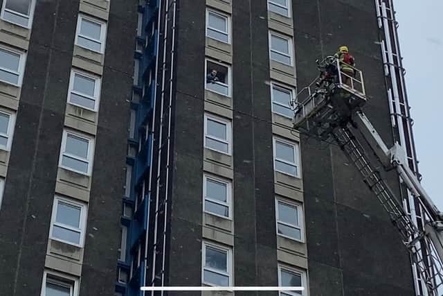 At the disused Leamington House, in Portsmouth, simulated smoke could be seen coming from a 12th floor window. Photo: Tom Cotterill