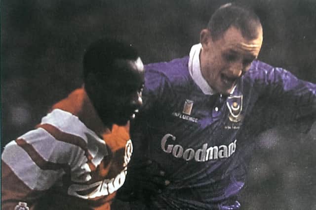 Chris Burns tussles with Liverpool's Michael Thomas during the 1992 FA Cup semi-final