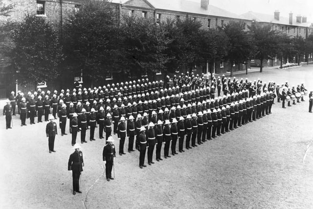 The last ceremonial parade at Eastney Barracks, Sunday, August 31, 1930, of the Royal Naval School of Music, Eastney. The News PP1379