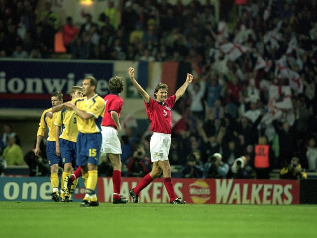 Tony Adams is the last England player to score at the old Wembley stadium. He found the back of the net in a 2-0 friendly win over Ukraine in May 31, 2000.Pictured is Tony Adams celebrating. Picture: Ben Radford/Allsport/Getty Images.