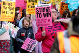 Striking teachers at the National Education Union rally in Guildhall Square, Portsmouth 
Picture: Chris Moorhouse (jpns 010223-34)