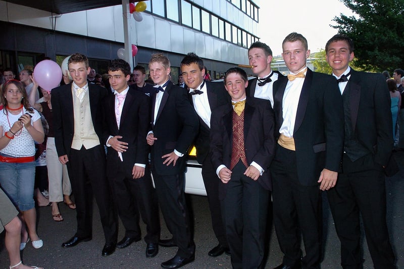 Ben Wright, Dan Oakshott, Luke Boggis, Dan Cole, Peter Caulfield, George Sutherland, Harry Stamp and Rob Tanner arrive for Springfield Specialist Technology College's prom held at the Marriott Hotel in June 2006. Picture: (062869-0094)