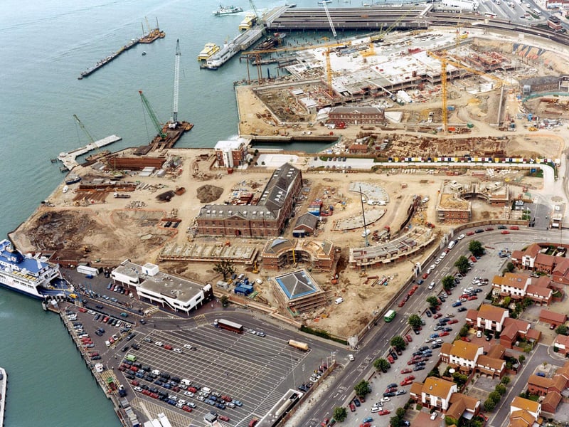 Aerial shot of Gunwharf Quays taking shape in August 1999.