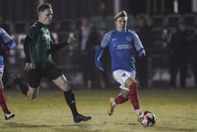 Jamie Howell (right) in action for Pompey in the Hampshire Senior Cup at Andover New Street in December. Picture: Jason Brown