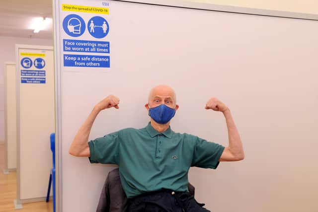 Tony Robinson was delighted to get his vacciantion.

Picture: Sarah Standing (040221-2188)