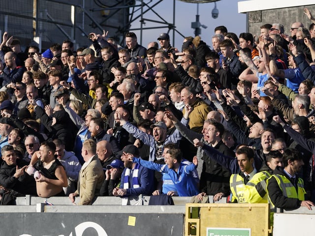 Pompey fans at the Blues' victory at the Memorial Stadium.