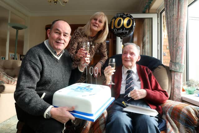 Maurice Hulbert pictured celebrating his 100th birthday at his home in Waterlooville. Maurice is a former head librarian at The News.Picture: Sam Stephenson.