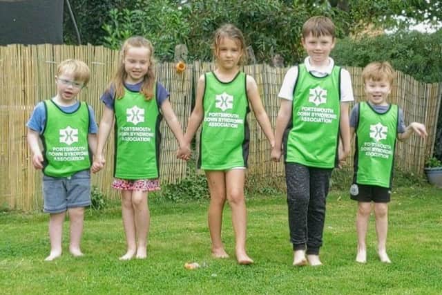 Members of the Portsmouth Down Syndrome Association's Great South Run team. 
From left to right is Ted Osborne, age 4, Ava Mawdsley age 6, Isla Knight, age 6, Alfred Osborne age 6, and Finn Mawdsley age 3.
Picture: PDSA