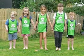 Members of the Portsmouth Down Syndrome Association's Great South Run team. 
From left to right is Ted Osborne, age 4, Ava Mawdsley age 6, Isla Knight, age 6, Alfred Osborne age 6, and Finn Mawdsley age 3.
Picture: PDSA