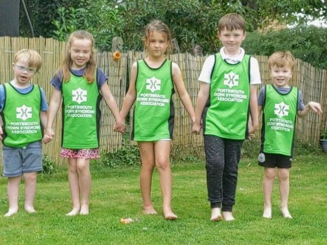 Members of the Portsmouth Down Syndrome Association's Great South Run team. 
From left to right is Ted Osborne, age 4, Ava Mawdsley age 6, Isla Knight, age 6, Alfred Osborne age 6, and Finn Mawdsley age 3.
Picture: PDSA