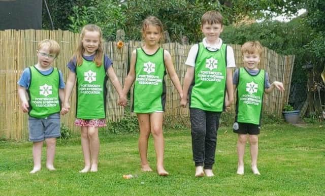Members of the Portsmouth Down Syndrome Association's Great South Run team.
From left to right is Ted Osborne, age 4, Ava Mawdsley age 6, Isla Knight, age 6, Alfred Osborne age 6, and Finn Mawdsley age 3.
Picture: PDSA