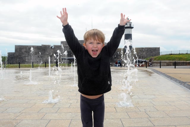 Maxwell Stanford-Duffy (3) from Havant, enjoying the fountains at Southsea Castle. Picture: Sarah Standing (020522-3303)