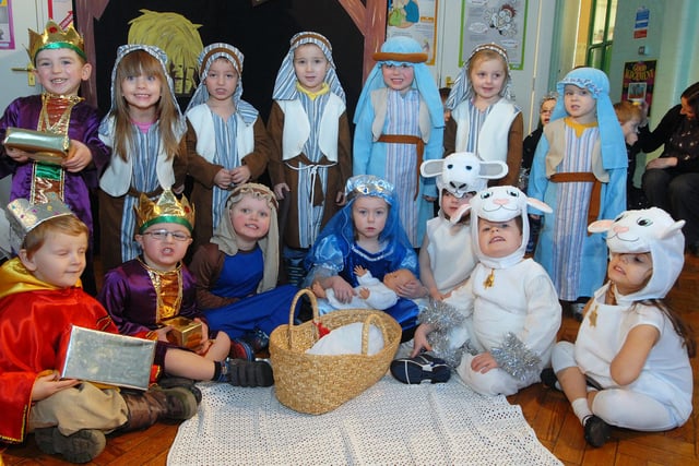 Cast members from the Orchard Primary School pictured during dress rehearsal of their Christmas nativity play called 'A very special night'.