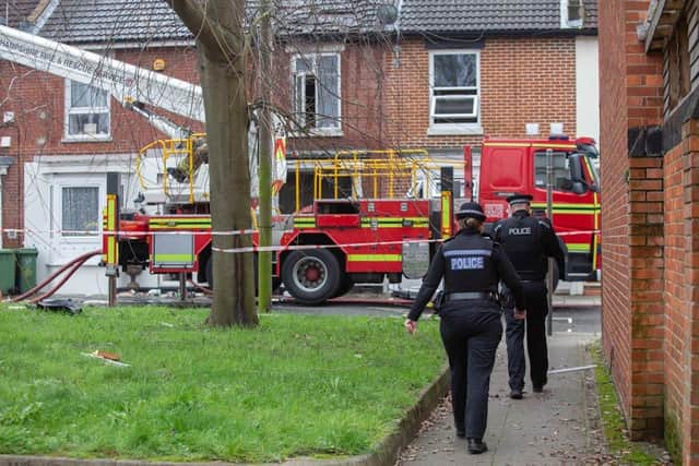Police and fire services remained at the scene at Whale Island Way, Portsmouth for more than three hours. Picture: Habibur Rahman