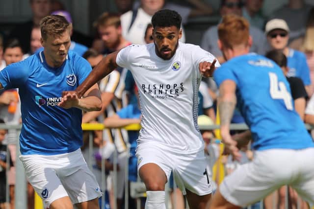 Jonah Ayunga in action for the Hawks against Pompey during pre-season last summer. Picture: Dave Haines