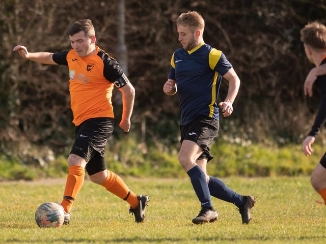 Pelham (blue & yellow) v AFC Farlington. Picture by Keith Woodland