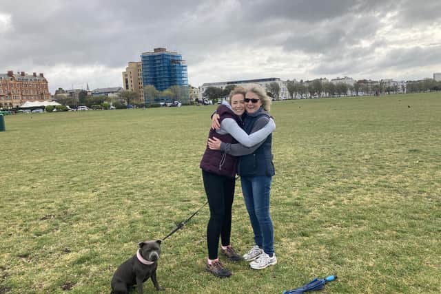 Charlie and Zena Crabtree hugging on Southsea Common
