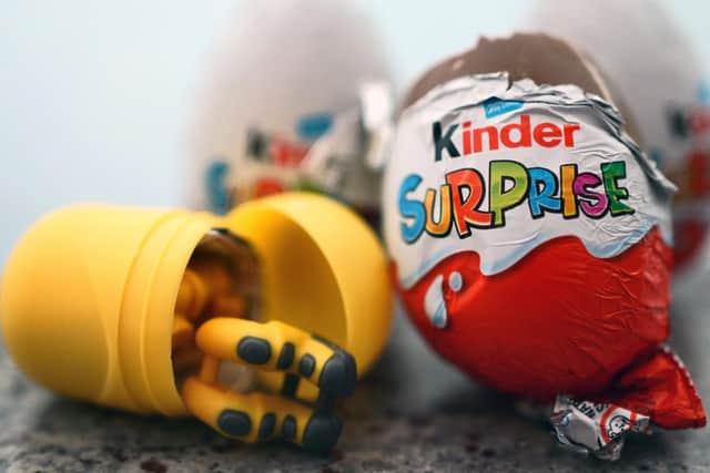 A toy from inside a Kinder Surprise egg. Some 57 people, mostly young children, have become infected with salmonella in an outbreak linked to Kinder Surprise eggs. Chocolate firm Ferrero is recalling some batches of the eggs as a precaution while investigations continue into the link, the Food Standards Agency (FSA) said. Picture date: Monday April 4, 2022.