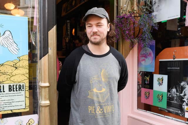 Samuel James, member of staff the Pie and Vinyl. Picture: Keith Woodland (230421-6)