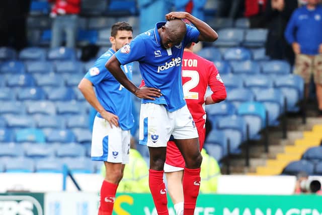 Former Pompey midfielder Nigel Atangana suffered defeat in the League Two play-off final tonight. Picture: Joe Pepler
