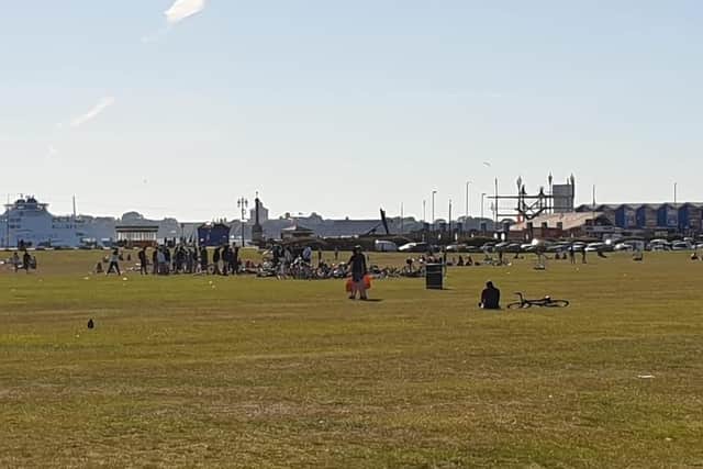 Huge groups of people gather on Southsea Common, breaking strict lockdown measures in place to prevent the spread of the coronavirus.
