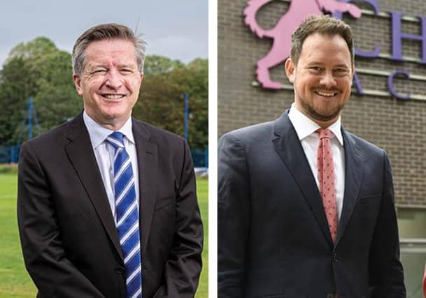 Pompey CEO Andy Cullen, left, and Stephen Morgan MP