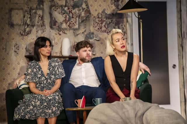 Fiona Wade (Jenny), Jay McGuiness (Ben), Vera Chok (Lauren) in 2.22 - A Ghost Sory. Photo by Johan Persson